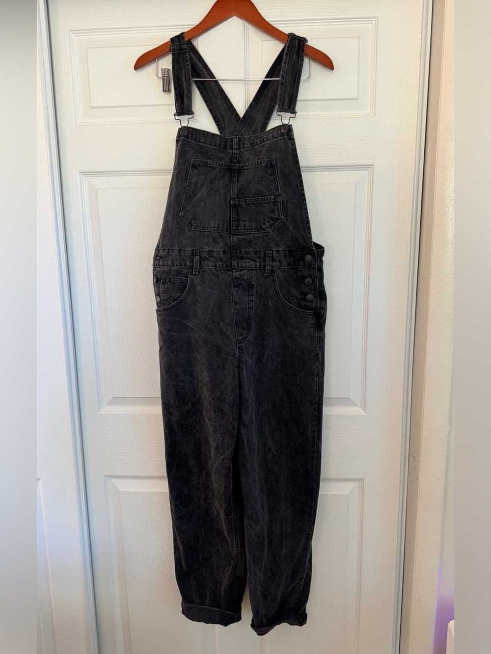 We The Free Ziggy Denim Overalls Size Medium Black Wash
